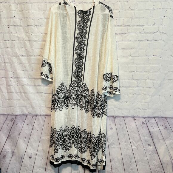 Chico's Embroidered Paisley Mesh Open Front Cardigan Kimono Tunic Top Sz 2 L/XL - Picture 2 of 5
